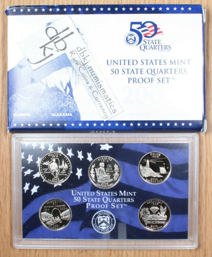 2003 S US Mint Clad Quarter Proof Set 50-State Quarters - 5 Coins - OGP