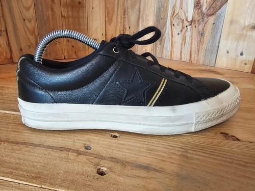 Unisex Converse One Star Pro Ox Leather Shoes Trainers Black & Gold UK Size 7 - Picture 2 of 9