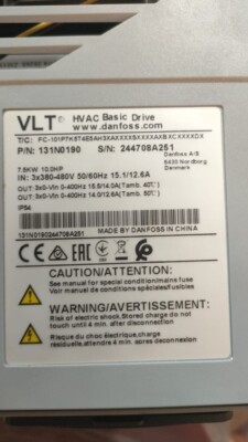 DANFOSS VLT HVAC BASIC Drive  FC-101p7k5T4E5AH 134F0217 10hp FC-101 7.5 KW / 10