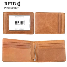 RFID Slim Wallet Bifold Leather Minimalist Front Pocket Wallets with Money Clip