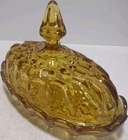 Vintage Anchor Hocking Amber Glass Oval Covered Butter Dish 7x4