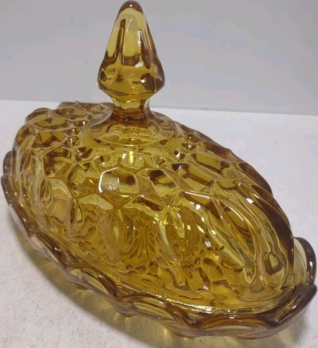 Vintage Anchor Hocking Amber Glass Oval Covered Butter Dish 7x4