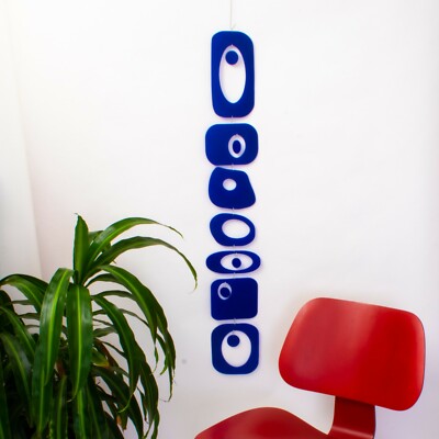 Charming Navy Beatnik Party Vertical Hanging Art Mobile - Mid Century Modern MCM