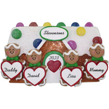 Personalized Christmas Ornament - Family of 4 Home Gingerbread House