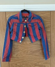 Bnwt Tommy Hilfiger Red Stripe Denim Cropped Striped Jacket Womens Uk 6 New