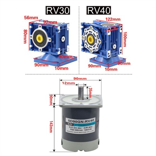 5D90GN-RV30/RV40 DC 12V/24V 90W Turbo Worm Gear Motor Self-Locking 21RPM-420RPM - Picture 2 of 11