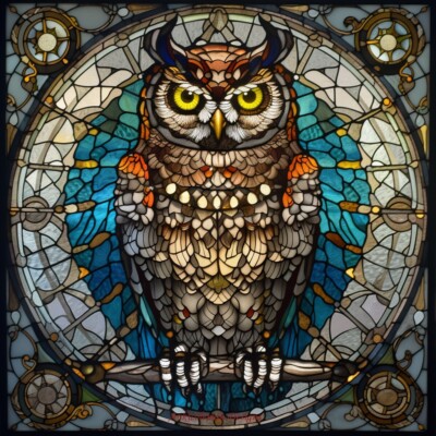 Owl Stained Glass 2 - Chart Counted Cross Stitch Patterns Needlework DMC Color