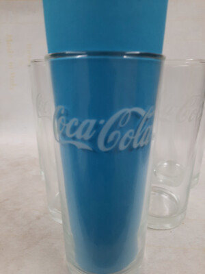 Coca Cola Glas 5x Glas 0,4 l Gastro weiße Schrift Relief mit Welle (nur 5 Stück)