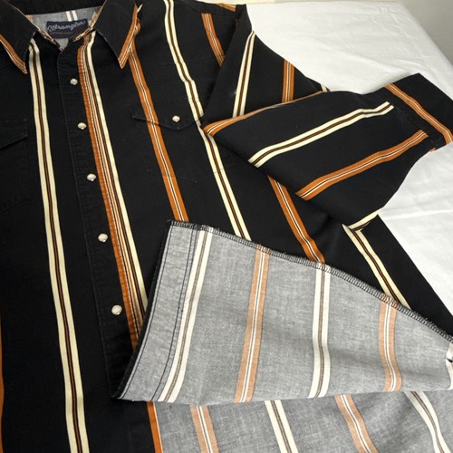 Camicia western uomo vintage Wrangler perla bottoni a pressione a righe manica lunga XXL - Foto 5 di 8