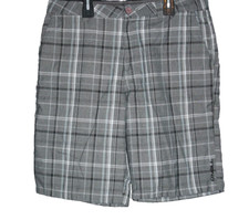 O  neill Men's Flat Front Gray Blue Plaid Shorts Size 34 Inseam 10  Chino