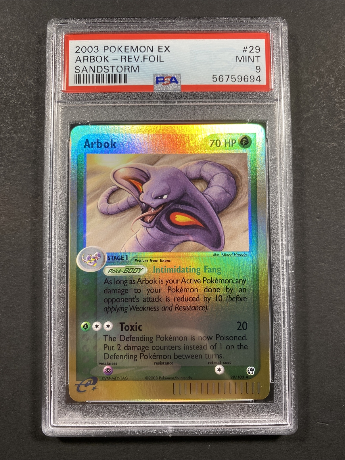 2003 Pokémon EX Sandstorm Arbok  REVERSE FOIL #29 PSA 9 MINT