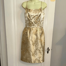 Vintage 50s Alfred Shaheen Honolulu Gold Brocade Spaghetti Strap Cocktail Dress