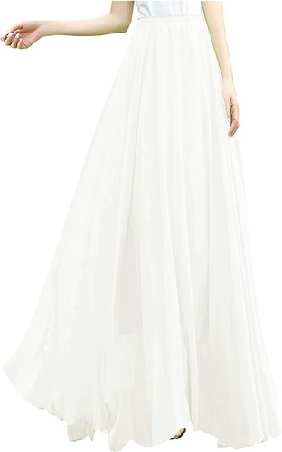v28 Women Full/Ankle Length Elastic Pleated Retro Maxi Chiffon Long Skirt - Picture 2 of 3