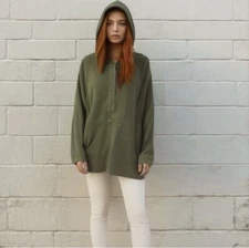 Doe & Rae Olive Green Long Sleeve Hoodie Sweatshirt with Pockets Size M NWOT