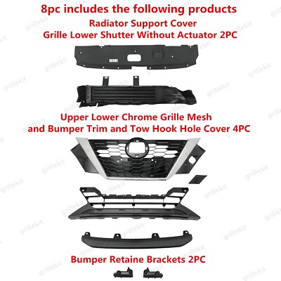8PC For Sentra 2020 2021 2022 Front Radiator Shutter Upper Lower Grille Mesh Kit