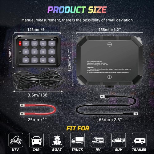 12 Gang RGB Switch Panel Led Light Bars On/Off Control For Can-Am Maverick X3 - Picture 8 of 10