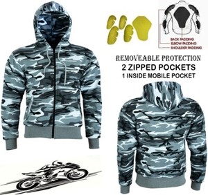 New Motorbike Motorcycle Fleece Hoody Hoodie Full CE Removable Protection Armour XXXL, Grey