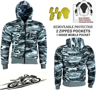 5XL Motorcycle Motorbike Protective Casual Summer Camouflage CE Approved Removable Bikers Zip Up Fleece Hoodie Hood Jacket S