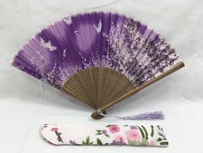 Japanese Silk Sensu Portable Folding Fan Sakura Butterfly Purple from Japan