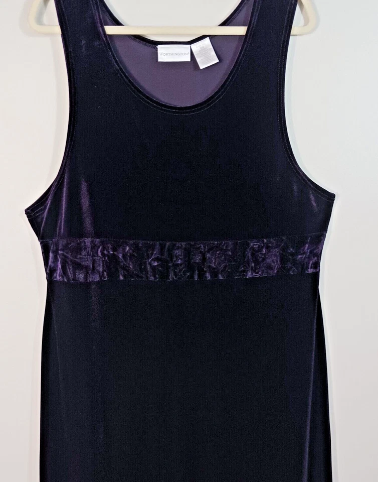 Worthington Purple Velvet Textured Dress 16W Vtg Maxi Midi Velour Stretch Party - Image 3 of 4