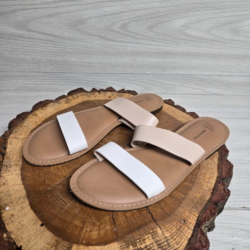 *NEU* Time and Tru weiße Pantoletten Sandalen Kunstleder Flats Gr. 11 *NEU* - Bild 2 von 5