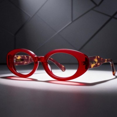 Vintage Oval Eyeglasses Classic Print Acetate Glasses Retro Fashion Frames