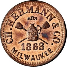 Milwaukee Wisconsin Civil War Token Hermann Jug Broom R9 NGC MS67 Ex Hetrich