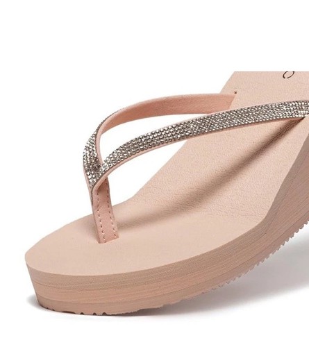 Neu mit Karton Ampeo hautfarbene Keilabsatz-Flip-Flop-Sandalen Größe 8 Versand heute - Bild 3 von 9