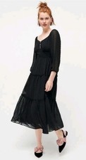 J. Crew Tiered Long-sleeve Midi Dress In Swiss Dot Black Size 6