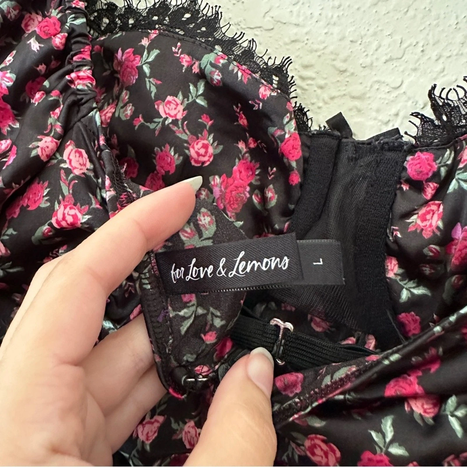 UNDERCOVER For Love and Lemons Melrose Rose abito grande nero rosso rosa