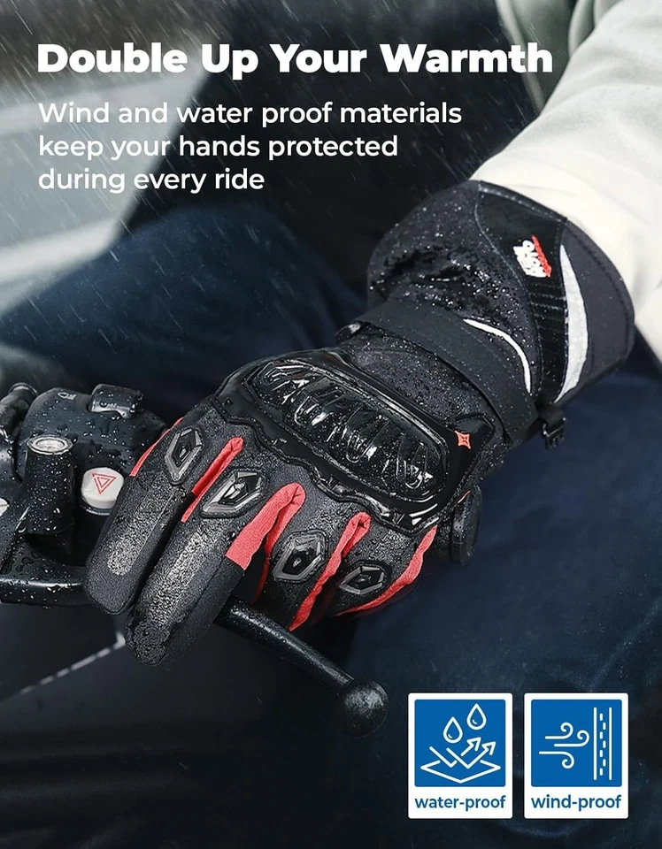 KEMIMOTO Winter Motorcycle Gloves, Rainproof Riding Warm Gloves with Touchscreen - Image 2 of 4