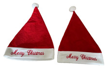 2 ADULT SANTA CLAUS HAT PLUSH RED CHRISTMAS PARTY HATS 1990s Excellent