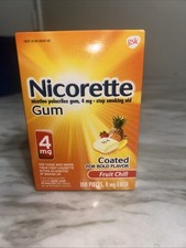 Nicorette Stop Smoking Aid 4MG Fruit Gum - 100 Count Expires 10/2026