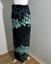 Womens Sarong Cover Up Beach Wrap Scarf Black Hibiscus Floral Print 42x66