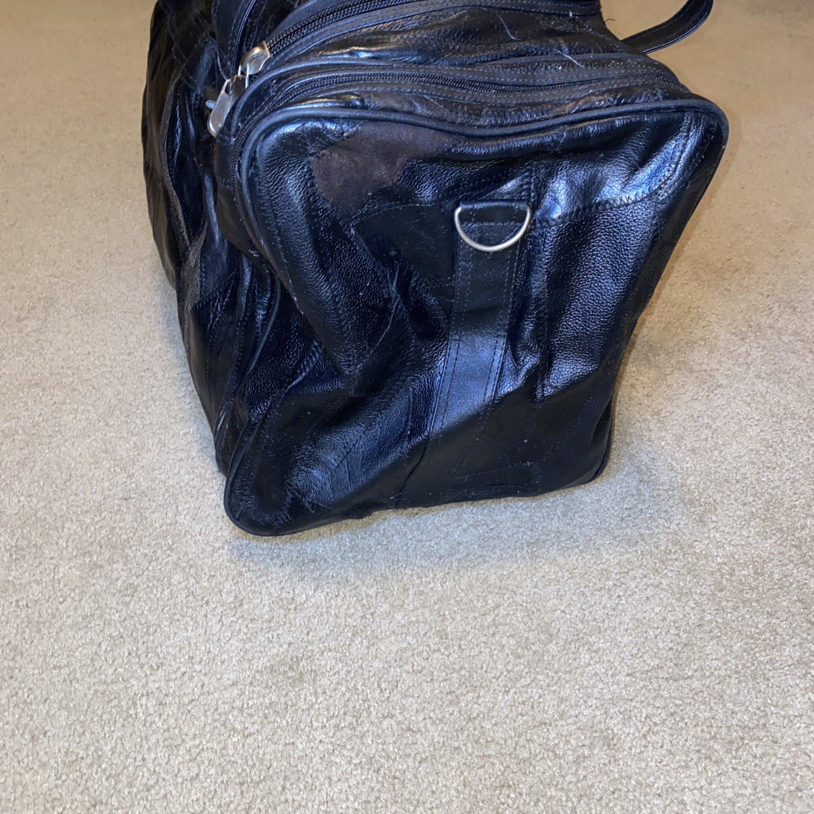 Vintage Duffle Leather Patchwork Black Large - image 3