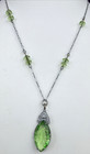 Pendant Antique Art Deco Marquise Drop Necklace Green Glass Filigree — photo 3