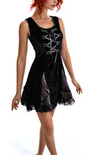 Abito di Velluto Corsagenlook Gotico Punk Lacci Medievale Nero Gr.38/40