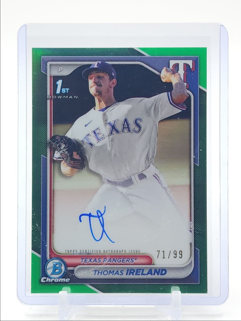 THOMAS IRELAND 2024 BOWMAN CHROME 1ST GREEN REFRACTOR RANGERS AUTO /99 Q1193