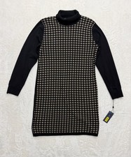 Tommy Hilfiger Sweater Dress Womens Large Black Houndstooth Turtleneck NWT