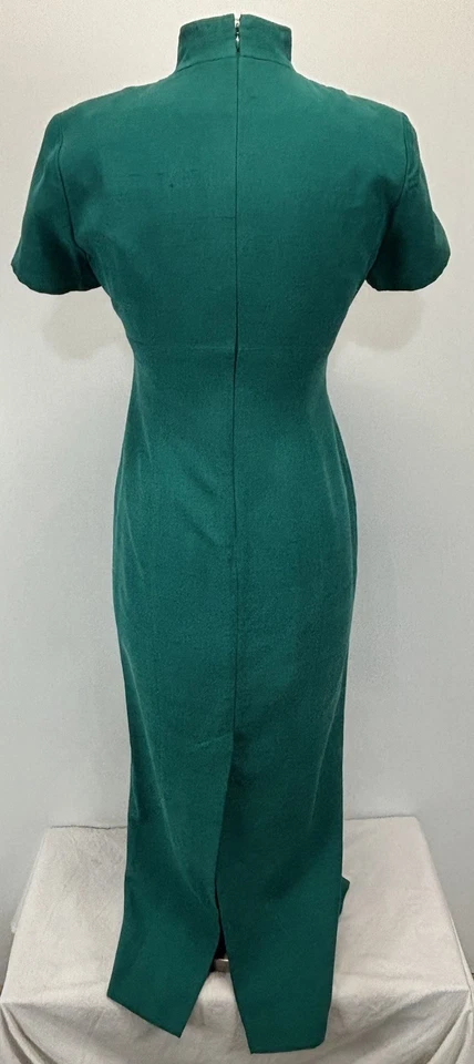 Maxi Vestido De Colección Dana Buchman Seda Talla 4 Verde Esmeralda Frontal Trasero Aberturas Clásico Foto 3 de 4