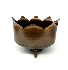 Vintage Hammered Copper Cabbage Planter Pot 2001 3-Legged Scalloped Edge