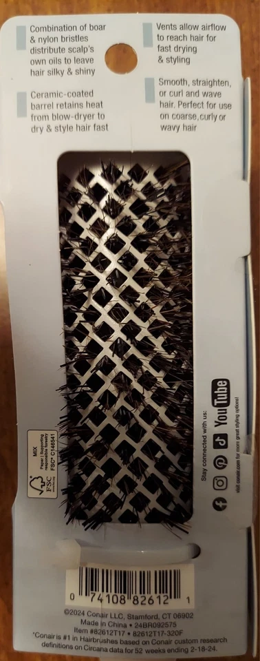 Conair 陶瓷木中号热野猪圆形刷黑色 — 第 3/4 张图片