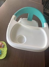 White and Teal Baby Booster Chair with Removable Tray and Adjustable Straps