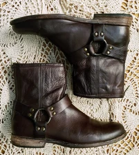 Vintage Frye Brown Leather Harness Ankle Boots 9.5B GUC