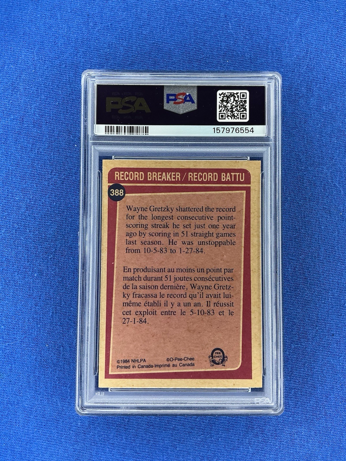WAYNE GRETZKY 1984-85 O-PEE-CHEE # 388 RECORD BREAKER PSA 7 view 2