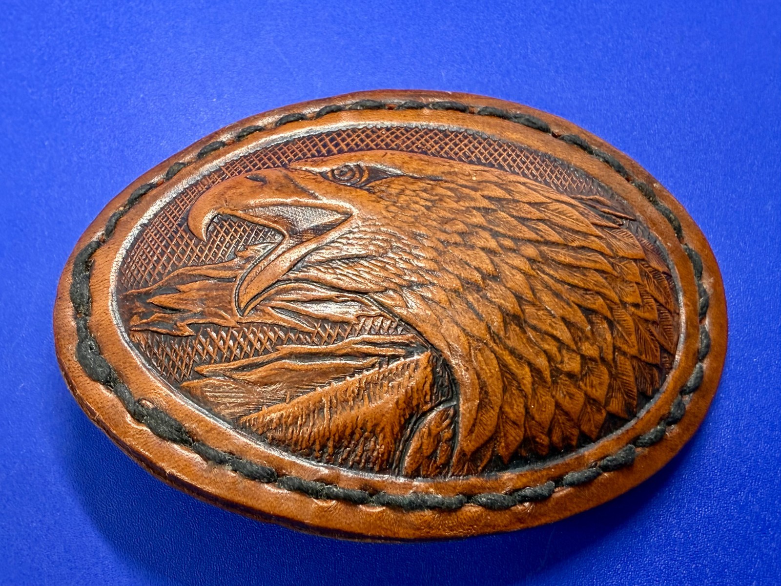 Attacking Bald Eagle Head Embossed on Brown Leath… - image 2
