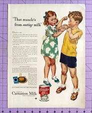 1942 VTG Orig Magazine Carnation Milk Ad That Muscle's From Eating Milk