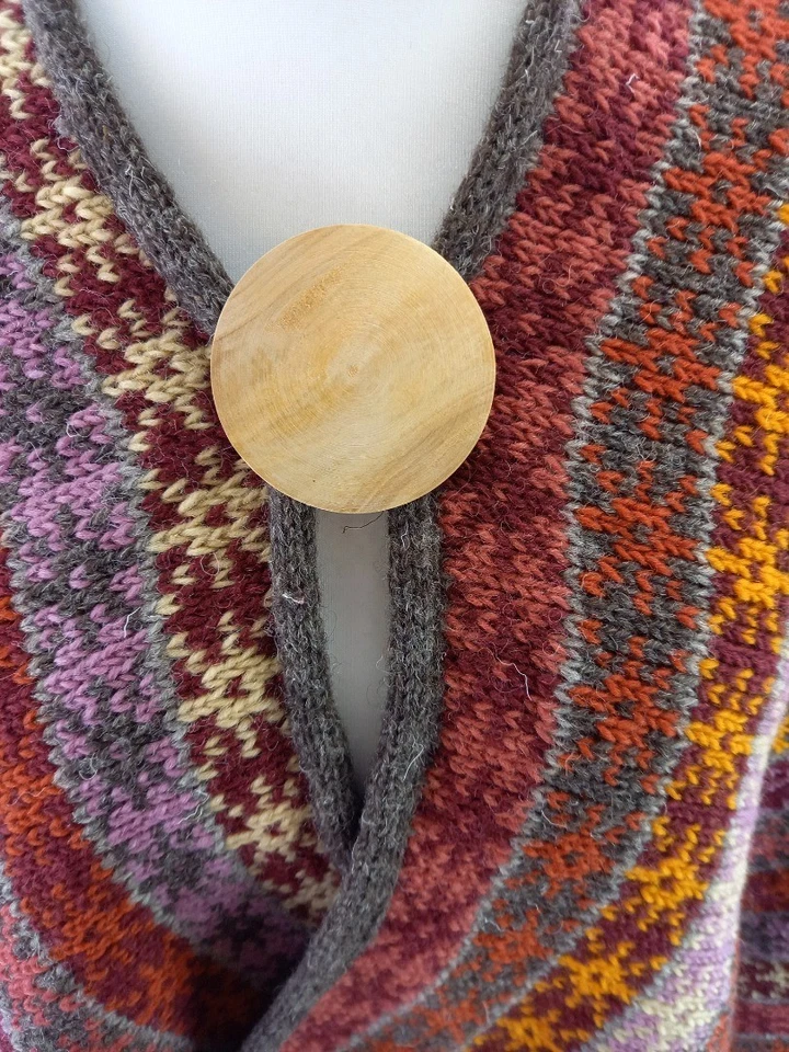 Poncho envolvente Pachamama Tintagel 100 % lana rojo naranja púrpura tejido a mano nuevo con etiquetas Foto 2 de 4