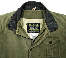 PARKA SPORTIVO HOT VINTAGE uomo BARBOUR @ A780 MOLESKIN PELLE colletto giacca OLIVA L