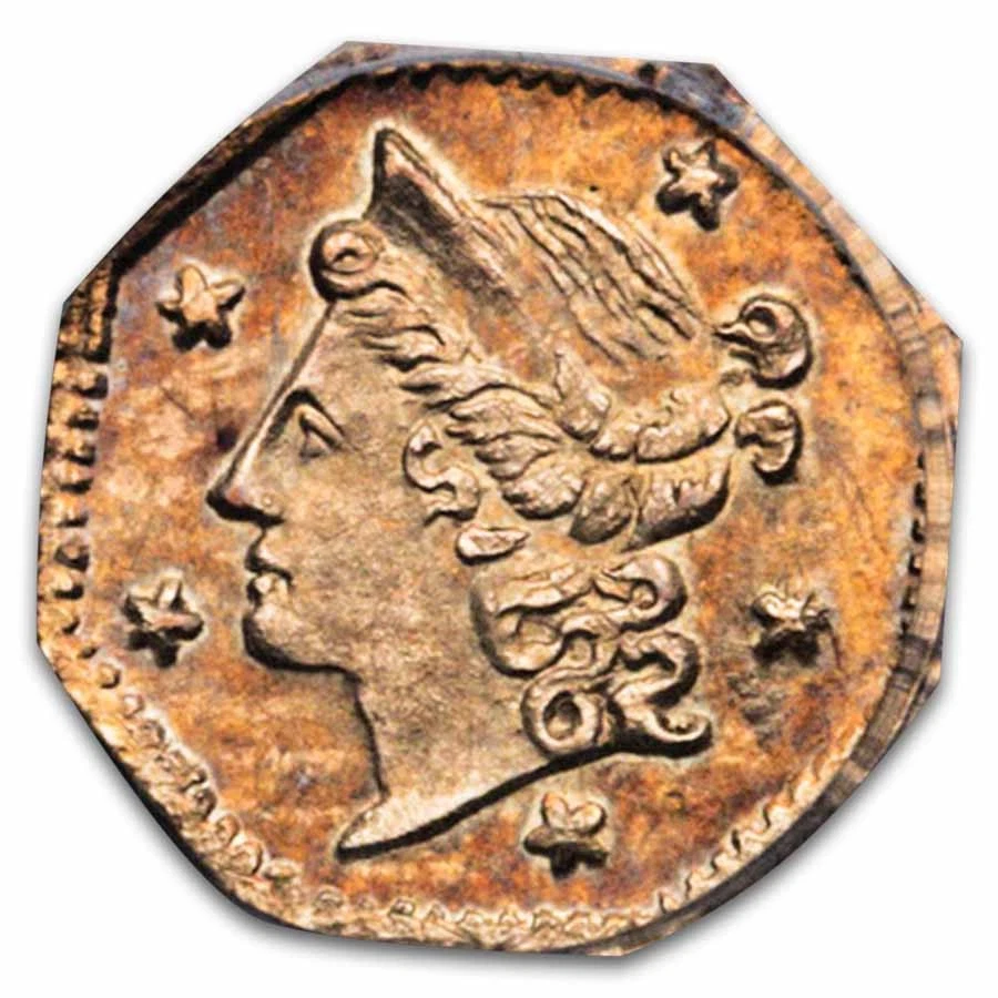 1854 Liberty Octagonal 25 Cent Gold MS-63 NGC (BG-105) - Image 2 of 3